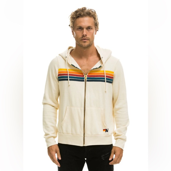 Aviator Nation 5 Stripe Hoodie Vintage White, size Small BRAND NEW - Picture 2 of 8